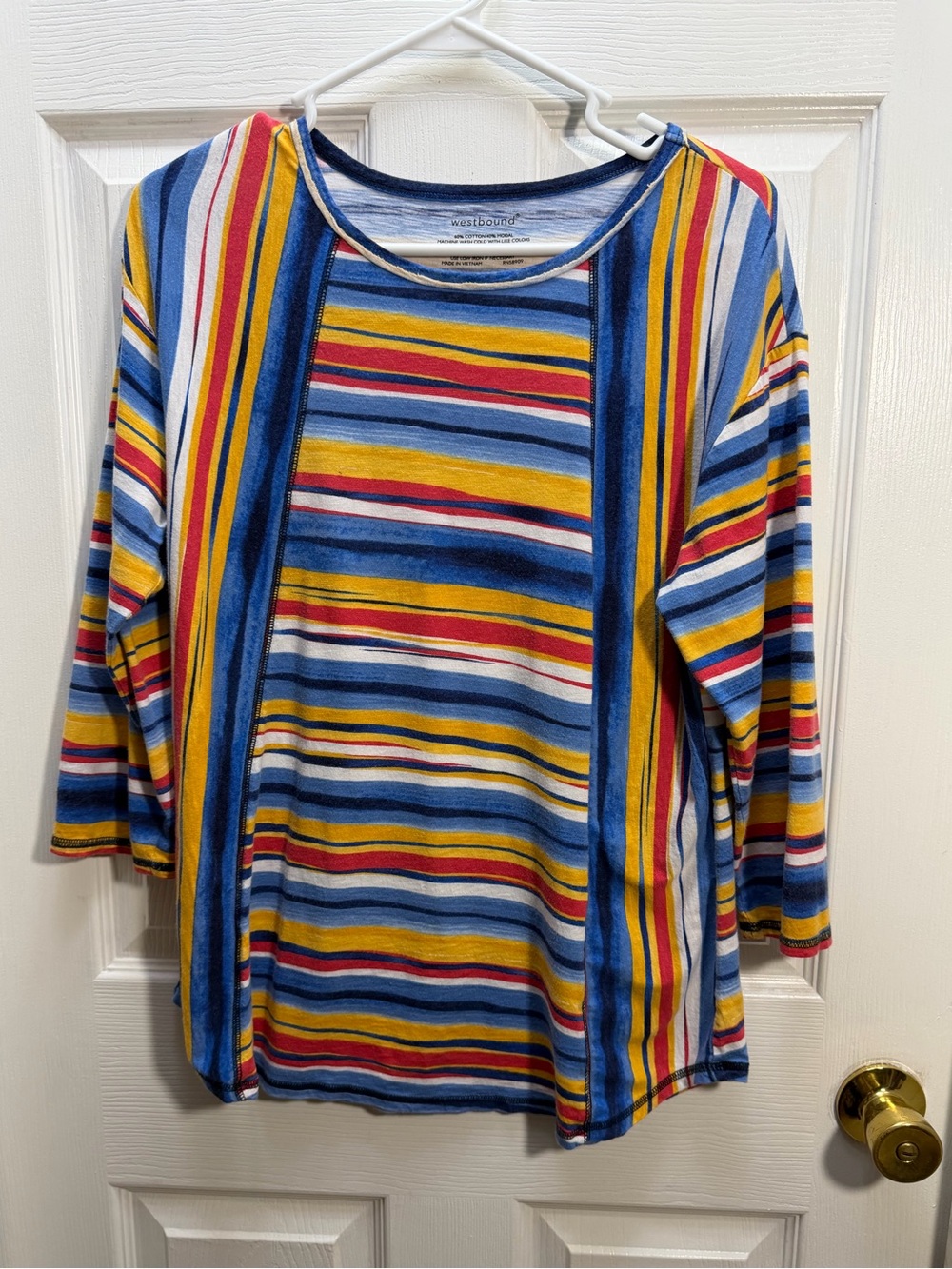 Westbound Pastel Multistripe Knit Top in Blue, Yellow, Pink